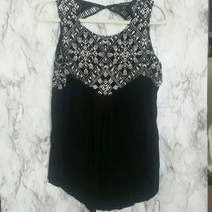 Lucky brand black lace crochet eyelet tank top